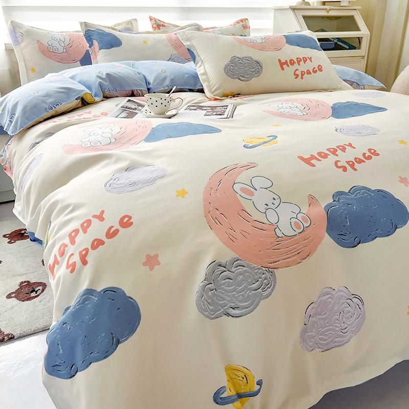 White Flower Stripes Duvet Cover Set with Bed Sheet Pillowcases Popular Reactive Print Bedding Sets Twin Full Queen King Size