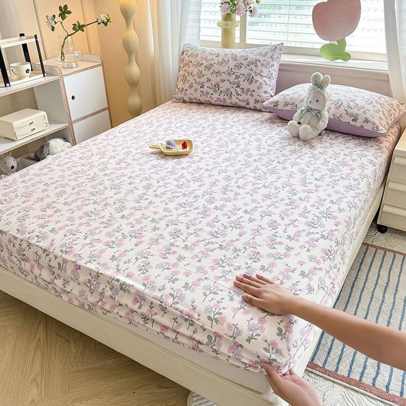 Простыня Ins в корейском стиле с фиолетовым цветочным узором, покрывало из стираного хлопка, защитный чехол для матраса от пыли, противоскользящая кровать