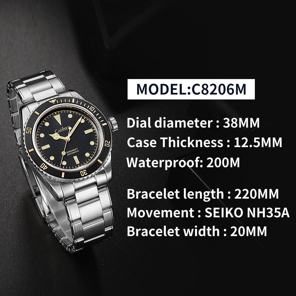 Cadisen 8206 Новые роскошные мужские часы высшего бренда с коробкой 200 м водонепроницаемые автоматические мужские механические часы