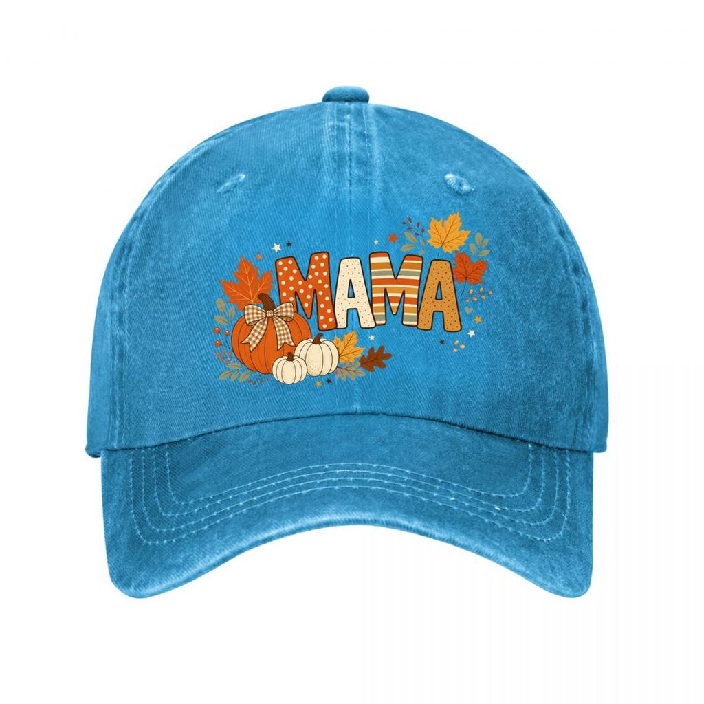 Mama Autumn Pumpkin Leaves Typograph New Vintage Washed Cotton Baseball Cap Sun Hats