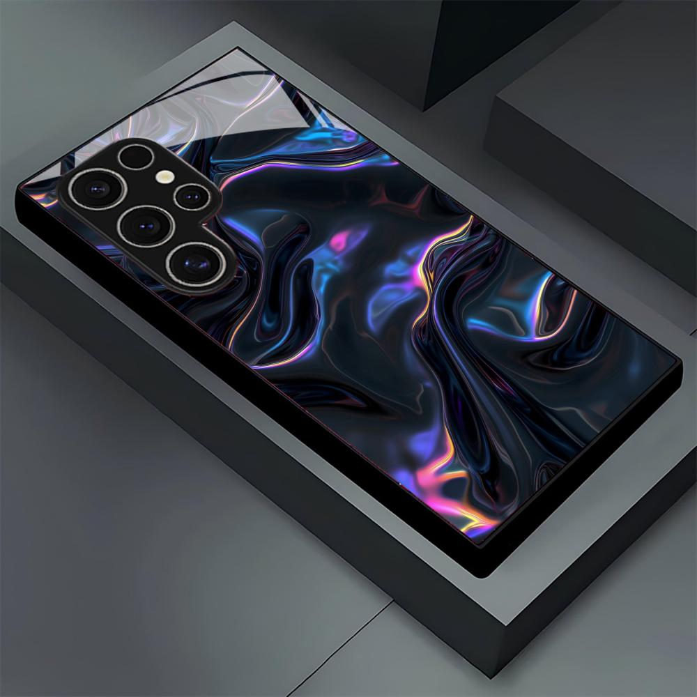Стеклянный чехол для телефона с узором «Текучий свет» для Samsung Galaxy S26 S25 S24 S22 S23 Ultra S21 S20 Plus 5G, противоскользящий, полностью закрывающий