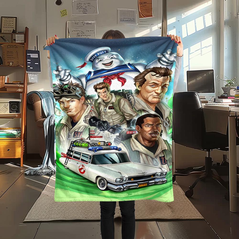 1PC Ghostbusters Print Flannel Blanket, High quality All Seasons, Home Decor, Warmth and Comfort, Perfect for Christmas Gifts