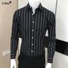 Мужская одежда Классическая полоска Простота Пуговицы Отложной воротник Мода Деловой кэжуал Весна Лето Формальные Тонкие рубашки
