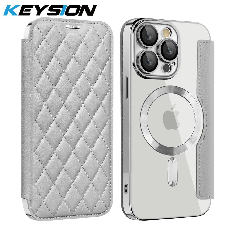 KEYSION Кожаный чехол-книжка с покрытием для iPhone 11 12 13 Pro Max, слоты для карт, магнитная беспроводная зарядка, задняя крышка телефона