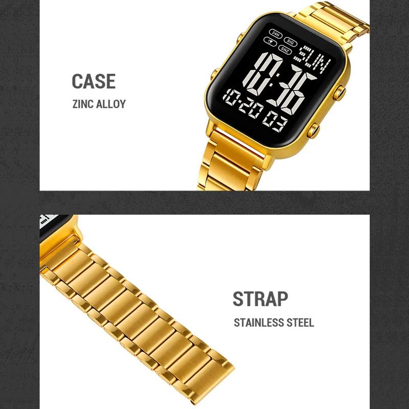 Цифровые часы для мужчин водонепроницаемые спортивные электронные наручные часы EL дисплей часы из нержавеющей стали