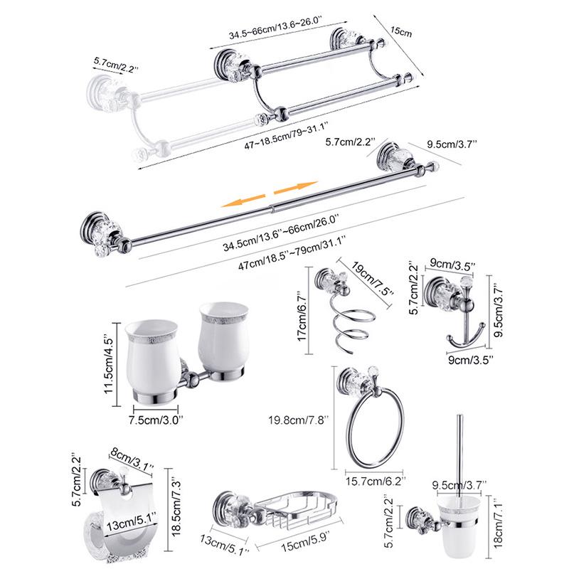 Bathroom Hardware Set Crystal Bath Towel Shelf Toilet Paper Holder Sliver Chrome Towel Bar Toilet Brush Holder Robe Hook EL8130