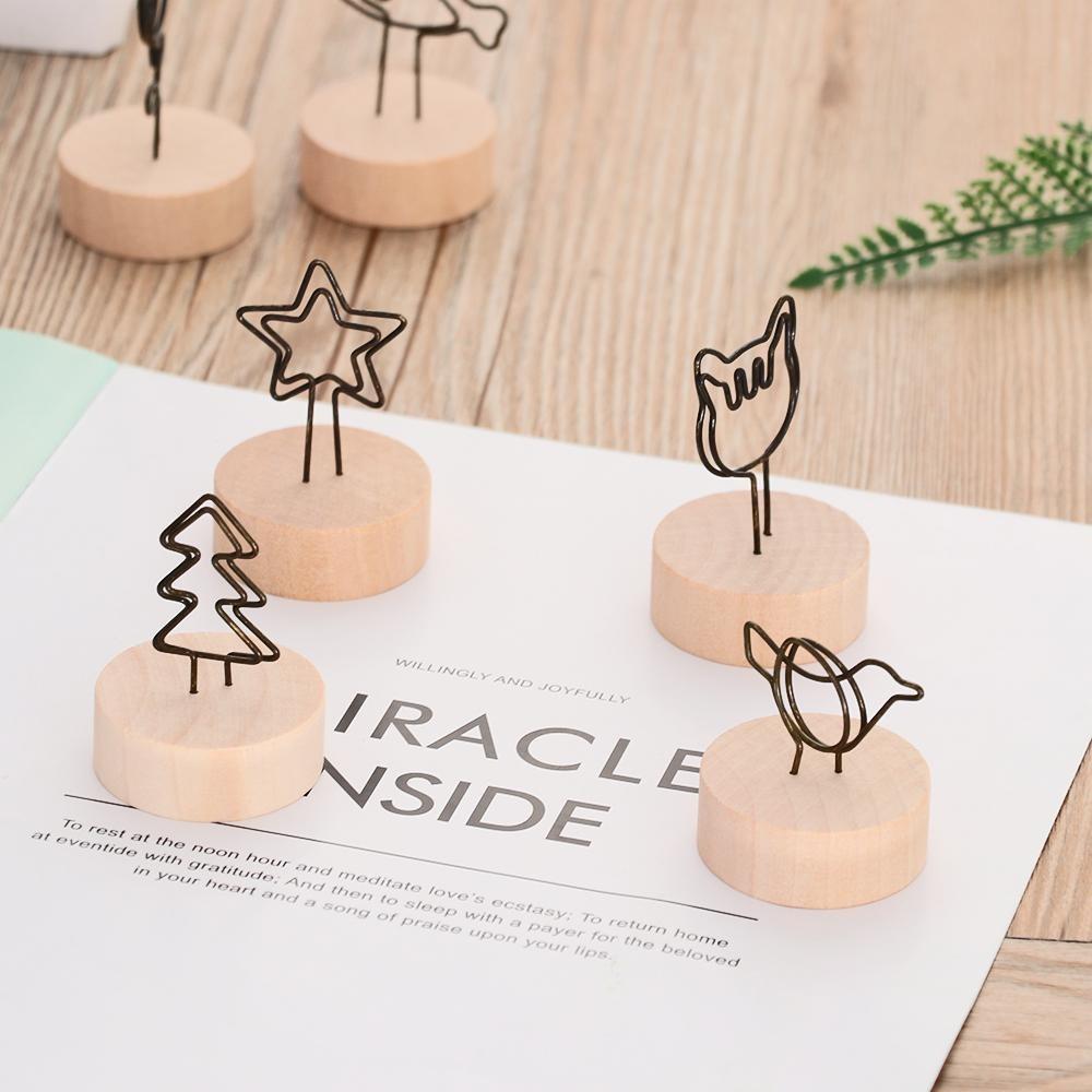 Ornament Home Decoration Photo Clips Round Wooden Base Picture Holder Frame Message Paper Support