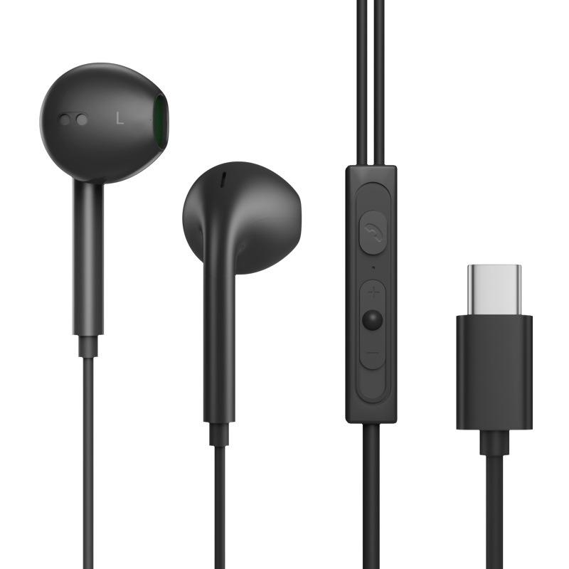 Type-C Wired Earphones with Mic - In-Ear, Comfortable for Long Wear, Ideal for Gaming and Music, Excellent Sound Quality, Round Hole Design.