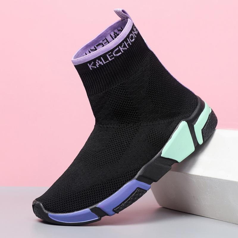 Эластичные носки туфли женские высокие повседневные спортивные туфли средней длины универсальные на толстой подошве вязаные короткие ботинки носки ботинки
