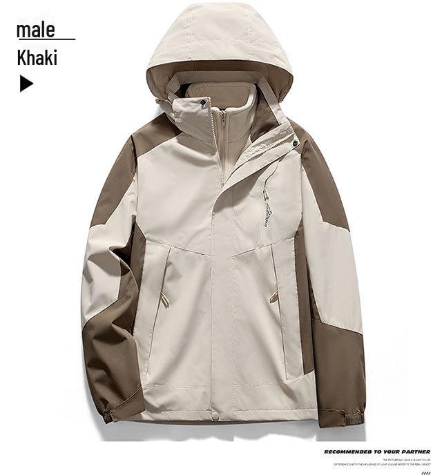 Мужская и женская ветрозащитная водонепроницаемая горнолыжная куртка 3 в 1 со съемной бархатной подкладкой — теплый, плотный и дышащий костюм для активного отдыха.