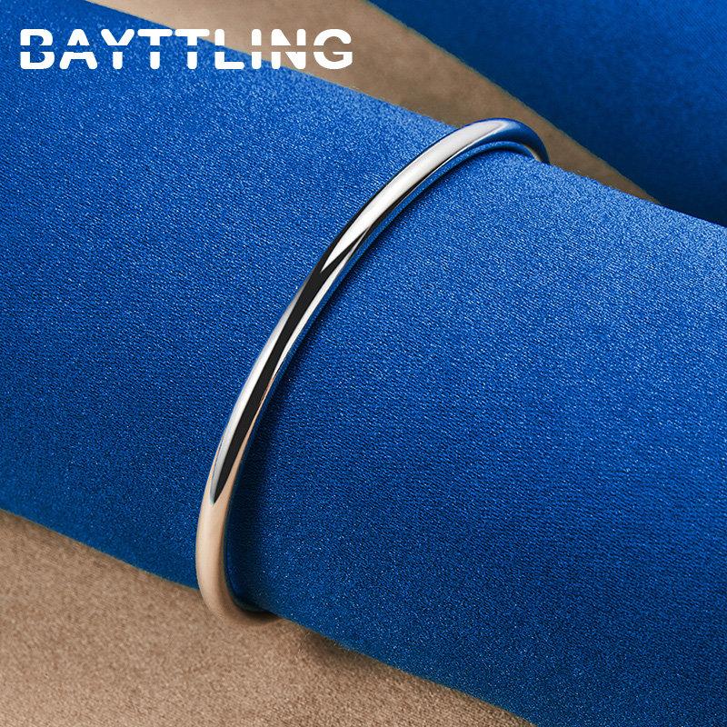 New 925 Sterling Silver 4MM Fine Beads Open Men Bangle Bracelet For Women Fashion Charm Wedding Punk Jewelry Party