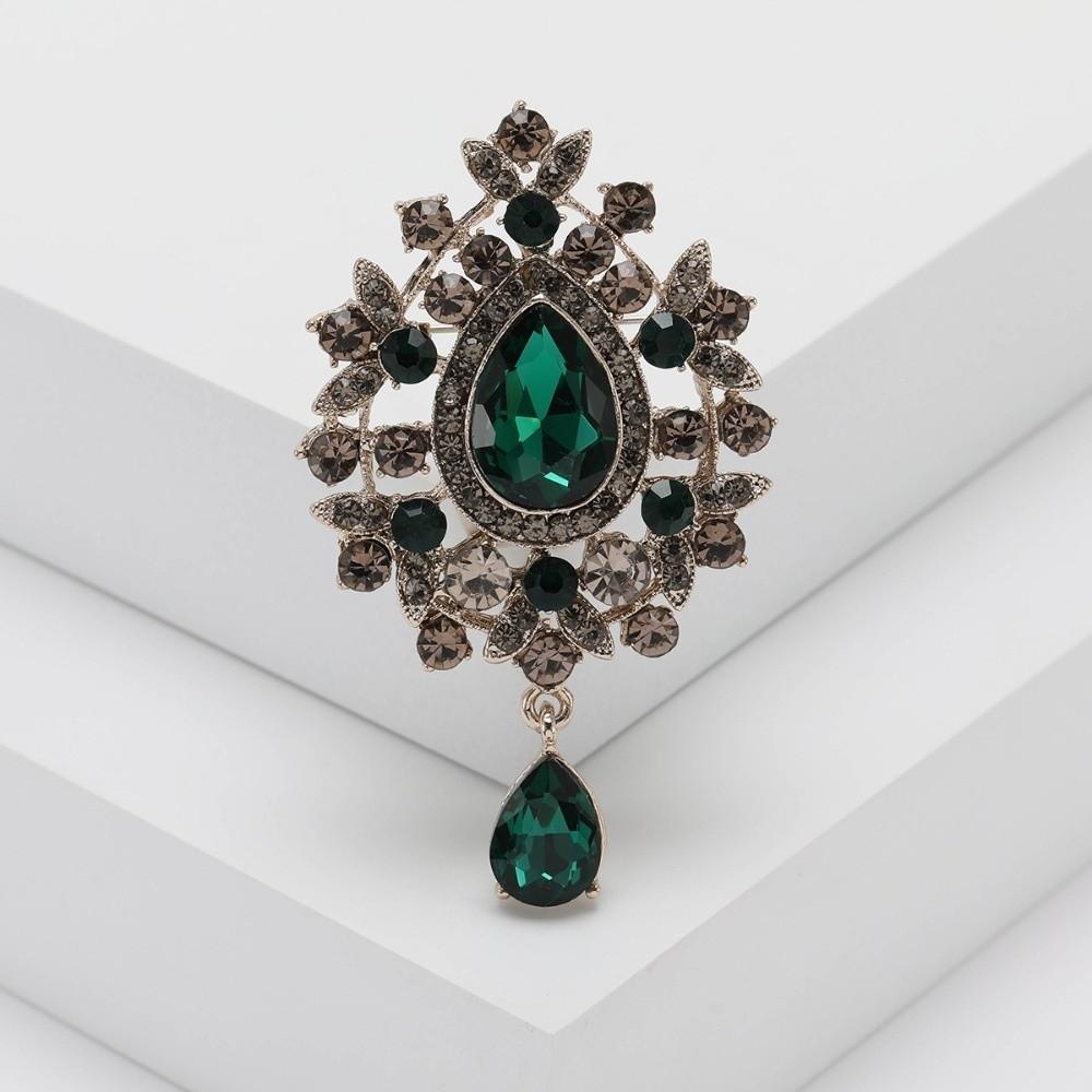 Zinc Alloy Zircon Crystal Brooch Retro Palace Style Pendant Brooch New Corsage Pins Wedding