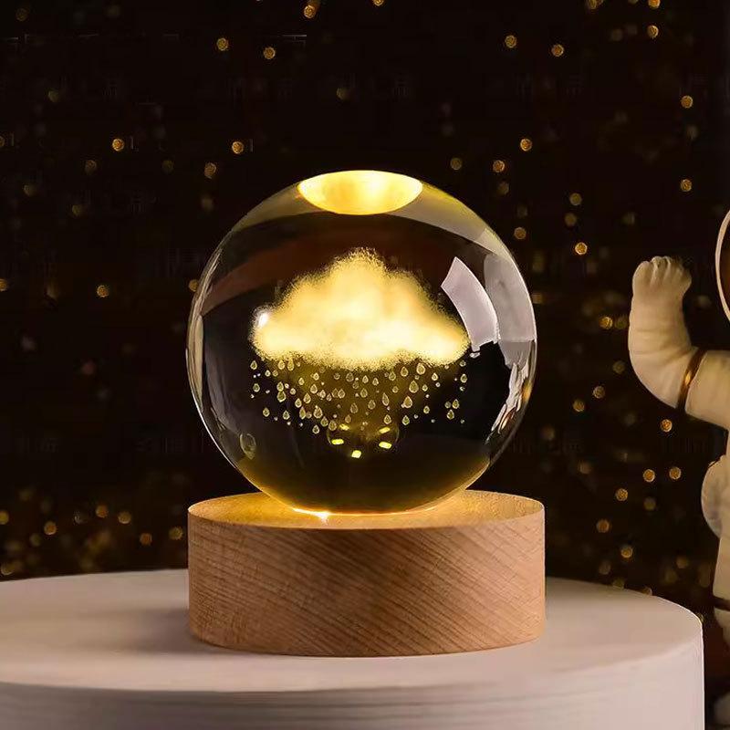 8 см Хрустальный шар Ночник Галактика 3D Лазерная гравировка Орнамент Деревянный Ночник Галактика