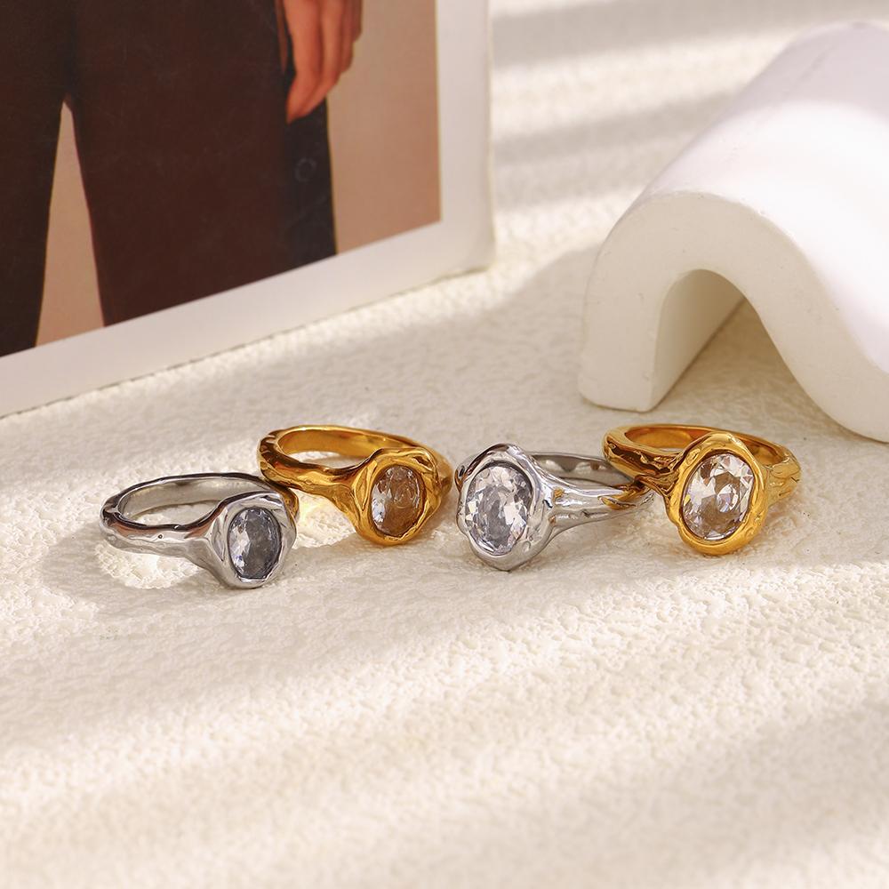 Simple Style Big Zircon Ring Creative Personalized Stainless Steel Tarnish Free Charm Jewelry For Women