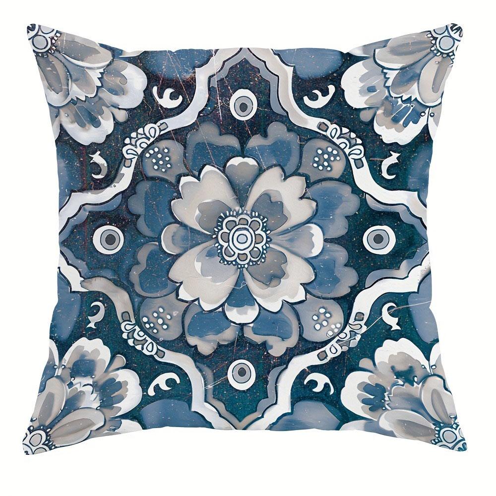 Blue And White Retro Pattern Home Decor Pillowcase Living Room Sofa Polyester Cushion Cover With Zipper