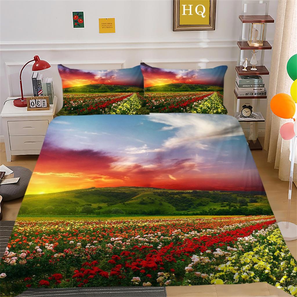 3D Цветочный комплект постельного белья «Морской цветок» Серия «Цветок» Одеяло и наволочка 2/3 шт. AU180 * 210 Полный размер Мягкие и легко чистящиеся украшения для дома