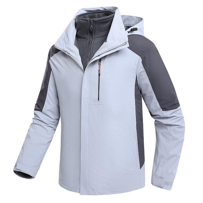Men Womens Waterproof Jacket 3-in-1 Windbreaker Winter Coat Fleece Inner for Rain Snow Solid Color Contrast Color Can Be Removed