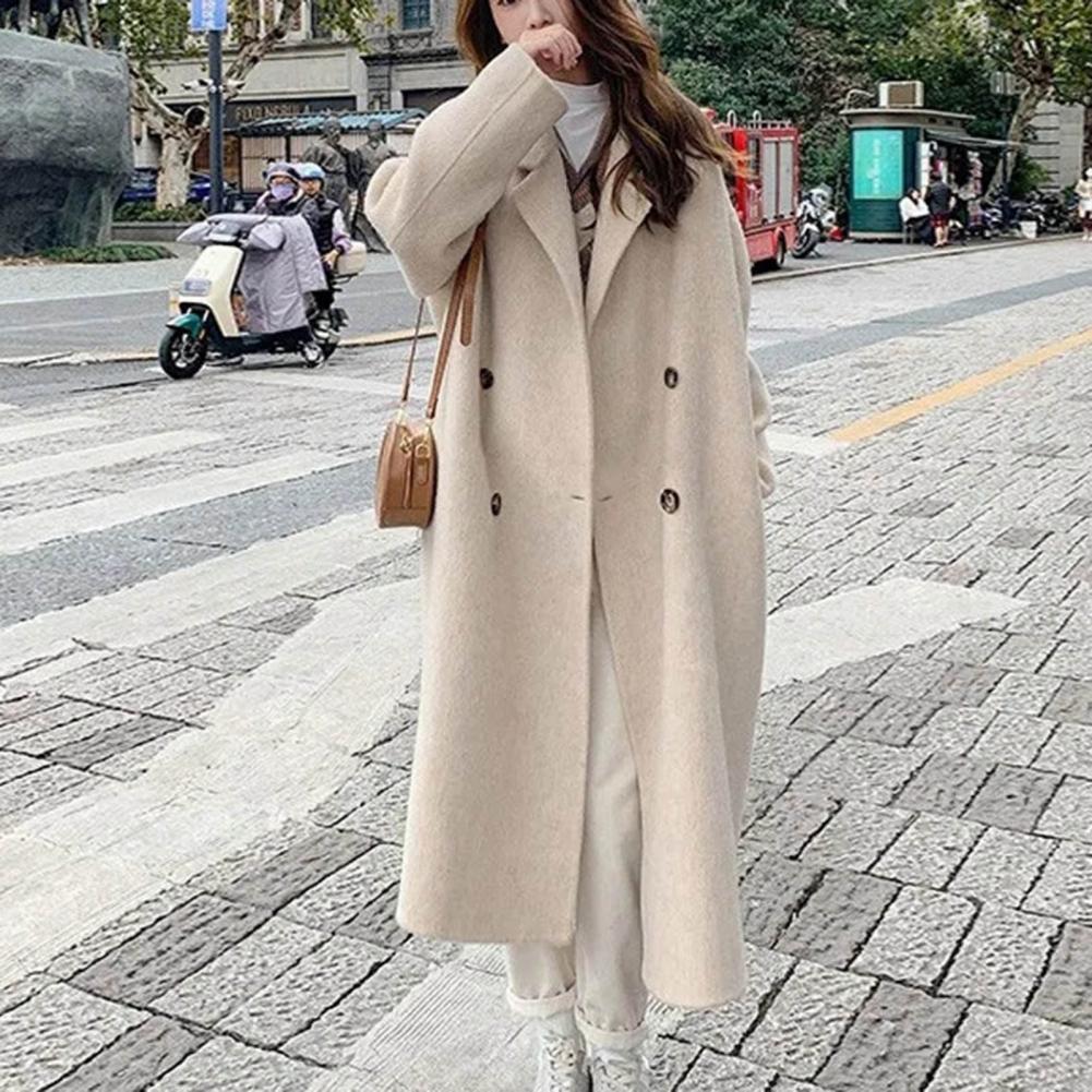 Autumn Winter Retro Loose Female Overcoat Ladies Windbreak Women's Coat Double-Breasted Loose Long Trench Coat