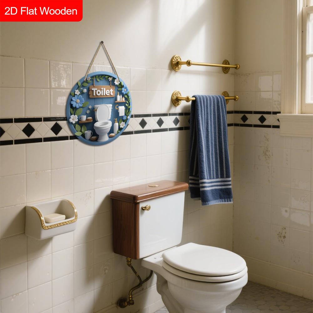 Rustic Wooden Toilet Sign - Charming Figurine Ornaments for Toilet Door, Wall, Room Decor