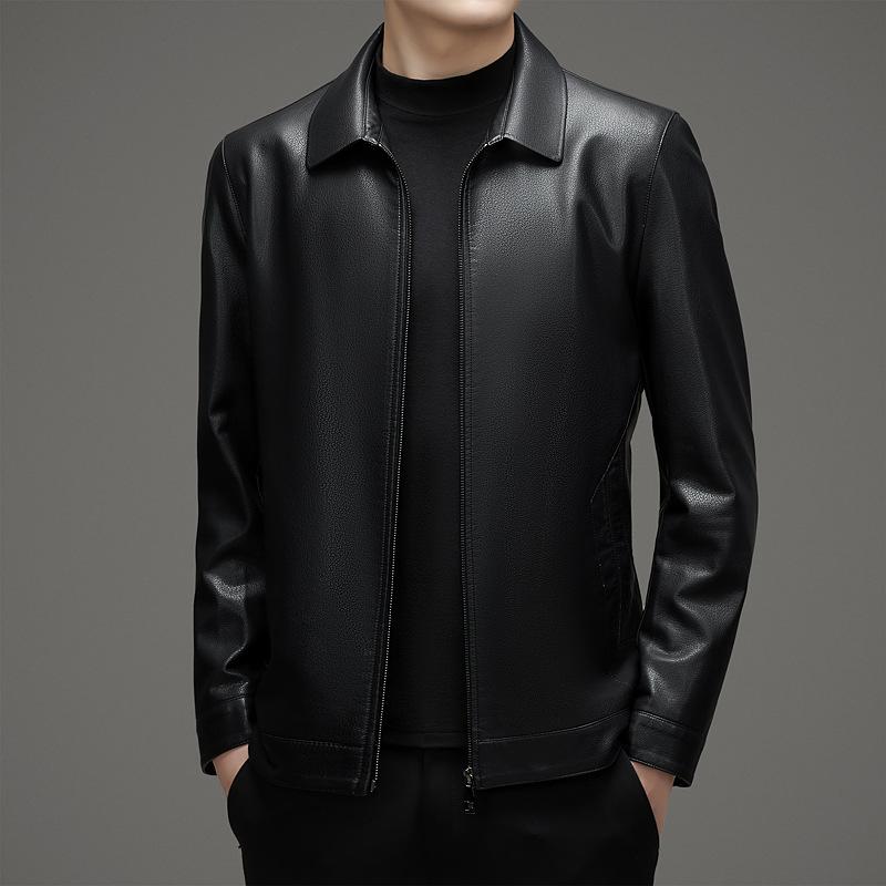 Весенне-осенняя куртка из натуральной кожи, мужская куртка из овчины большого размера с лацканами, одежда для папы