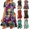 Женские летние повседневные платья-футболки Модные цветные блоки с коротким рукавом и круглым вырезом Свободное свободное платье Пляжный сарафан