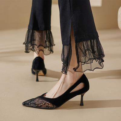 Мода 2024 года Обувь Женские Сексуальные Кружевные Сетчатые Туфли С Острым Носом Туфли На Шпильках Высокие Каблуки Роскошные Дизайнерские Каблуки Элегантные Босоножки Для Вечеринок