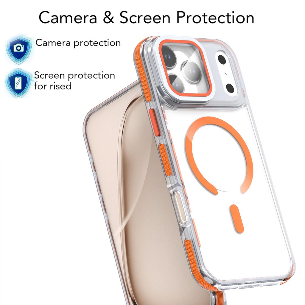 For iPhone 17 Pro Magnetic Case TPU Acrylic Clear Phone Back Cover with Lens Protector Kickstand
