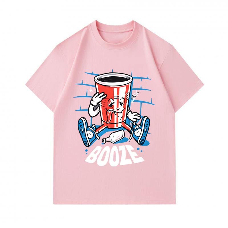Men's 100% Cotton Crew Neck Short Sleeve T-Shirt, Funny Drunk Red Cup Booze Cartoon Printed Casual Daily Comfortable Soft Tee Top for Party Street Wea