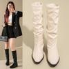 Thick Heel Pleated Stack Long Tube Knight Boots Women's Shoes New Spring and Autumn Western Thin Medium Tube Long Boots