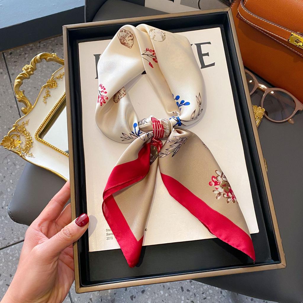 Small Silk Scarf Women'S Versatile High-End Decorative Square Scarf Professional Small Scarf Simulation Silk Korean Version Streamer Bag