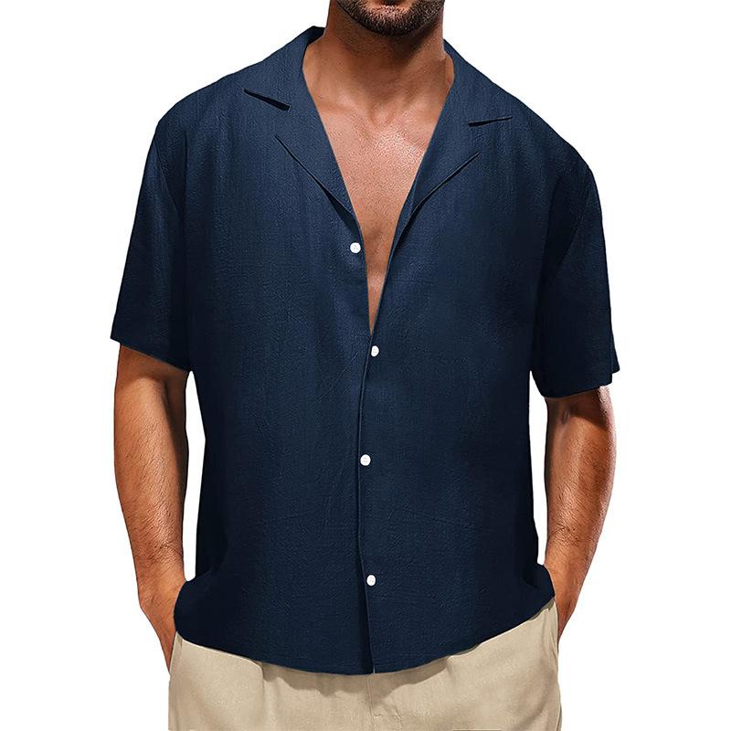 Men's Casual Collar Relaxed Short-sleeved Shirt - Men's Plain Cotton And Linen Breathable Shirt