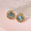 Oblate Shape Flower Earrings Stainless Steel Round Earrings New Opal Earrings  Gift Giving