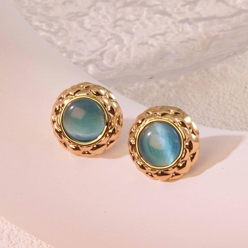Oblate Shape Flower Earrings Stainless Steel Round Earrings New Opal Earrings Gift Giving