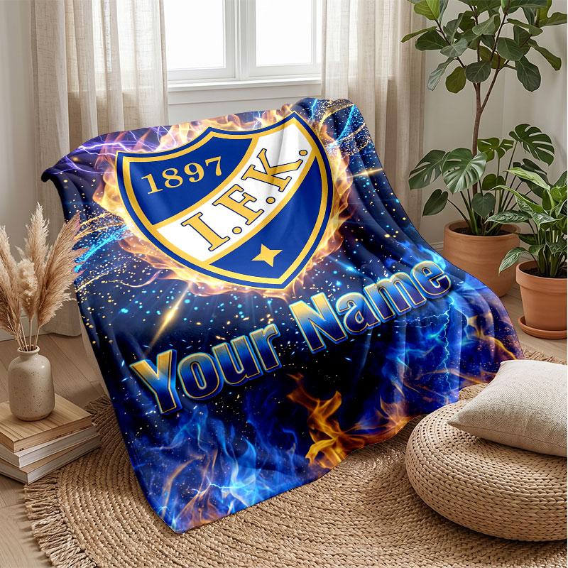 ifk göteborg Custom Name Text Flannel Blanket Soccer Logo Personalized Fleece Throw Blanket Special Gift For Sofa Bedroom Home