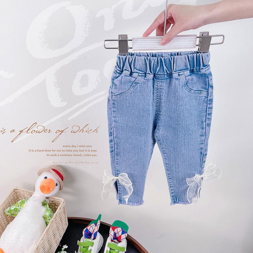 Детская рубашка с кружевом на лацкане и джинсами с бантом, комплект из двух предметов