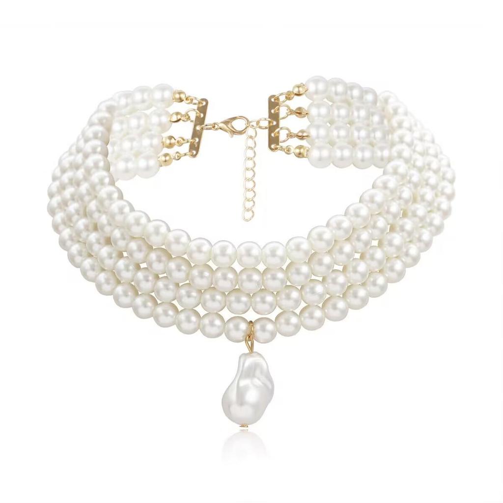 Retro Imitation Pearl Multi-Layer Beaded Necklace for Women