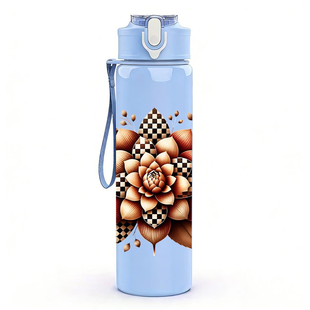 1PC Leopard Succulent Flower Graphic,750ml Color Plastic Sports Water Bottle,Leakproof Flip Straw Lid,Suitable for Sports Office Home Use
