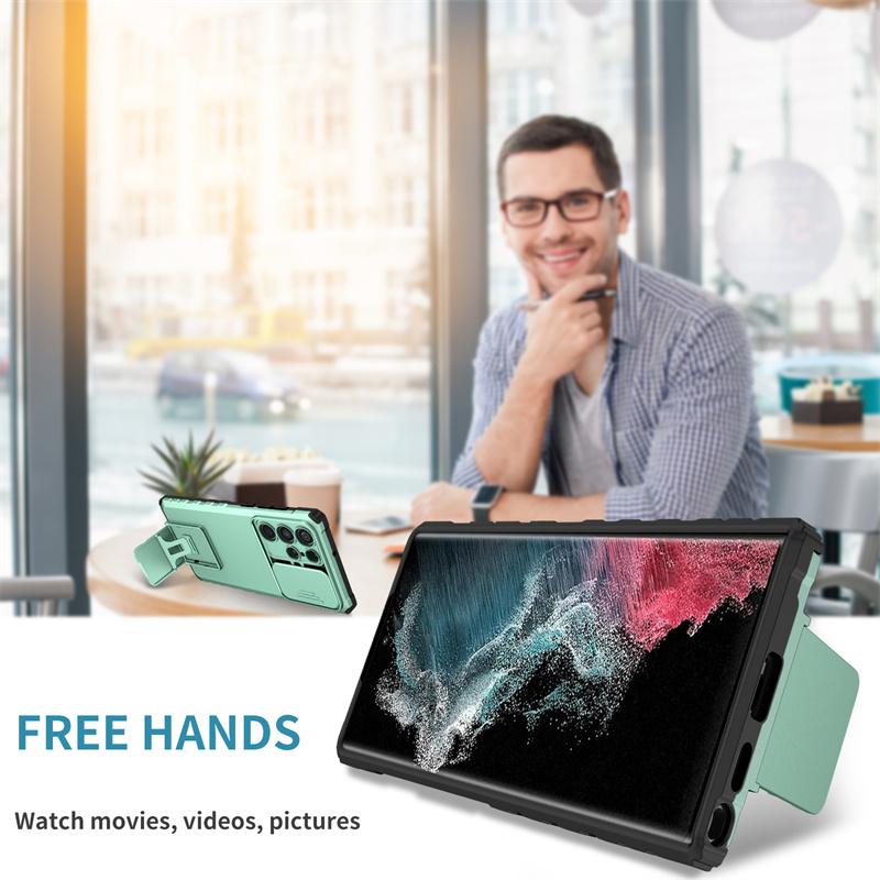 Для Samsung Galaxy S22 S 22 Ultra Чехол Слайд Камера Броня Противоударные Чехлы для Телефона Для Samsung S22 Plus S22+ Подставка Задняя Крышка