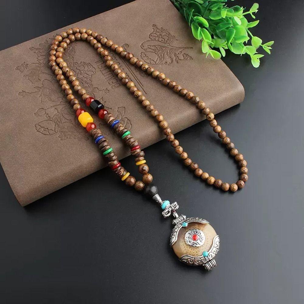 Длинная цепочка Женское ожерелье Буддийские украшения Аксессуары Деревянные бусины Ожерелье Длинная цепочка для свитера