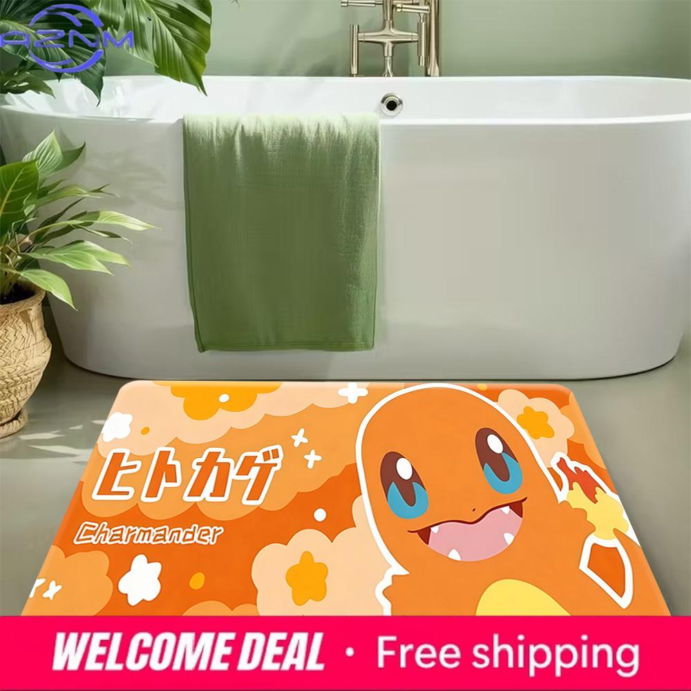 Pokemon Charmander Cute Print Non-slip Doormat, Soft Absorbent Floor Rug for Home Decor