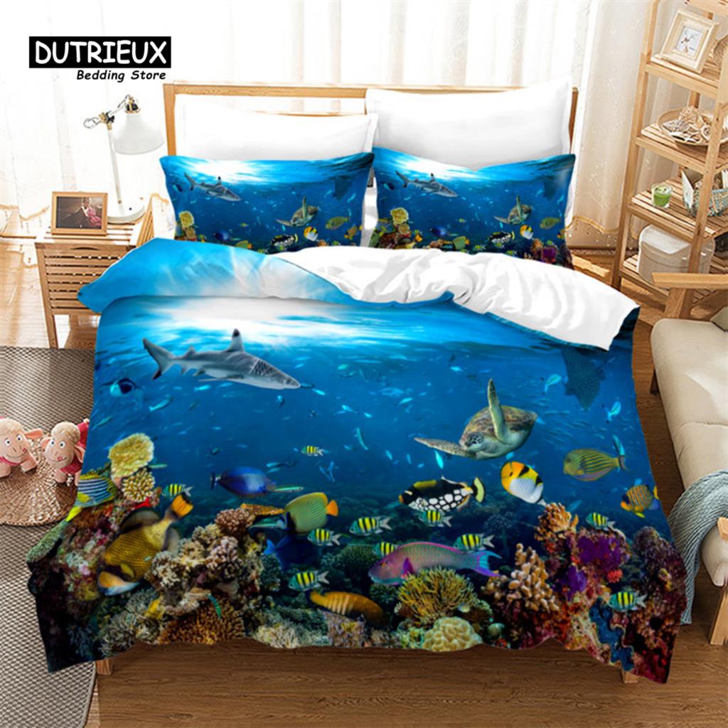 Детский мультяшный океанический рыбный пододеяльник из микрофибры с морской тематикой, комплект постельного белья, пододеяльник для мальчиков и девочек