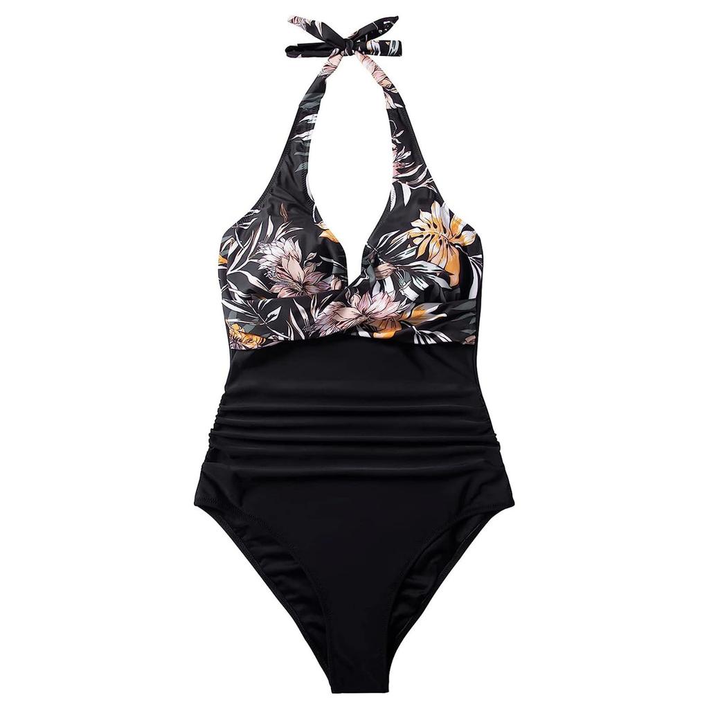 Women's One-piece Sexy Bikini Printed Patchwork Backless Swimsuit With Bra Padded No Steel Support