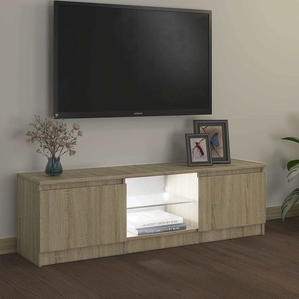 Vidaxl Szafka Pod Tv Z Oświetleniem Led, Dąb Sonoma, 120X30X35,5 Cm