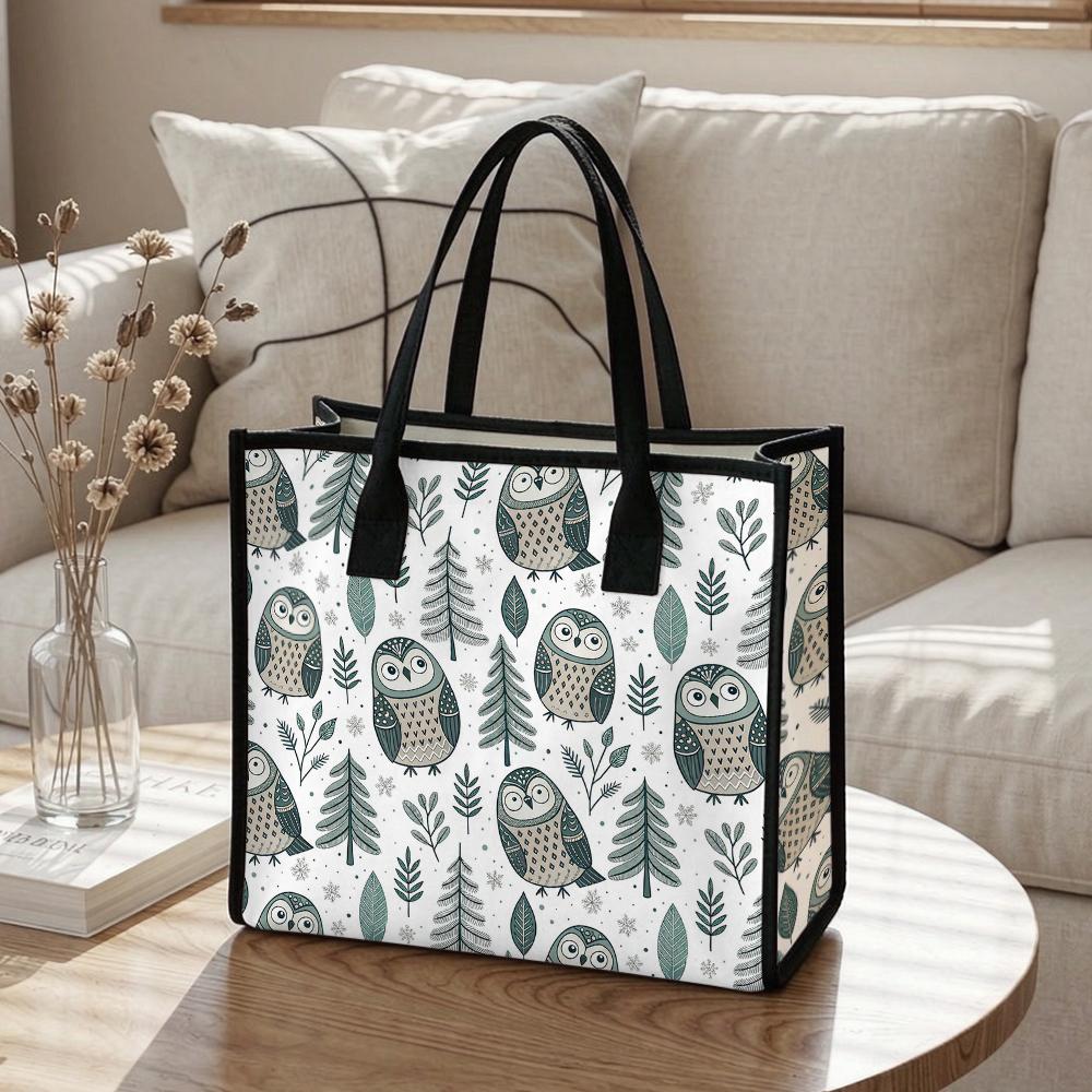 Cute Owl Print Tote Bag Casual Large Capacity Handbag for Daily Use