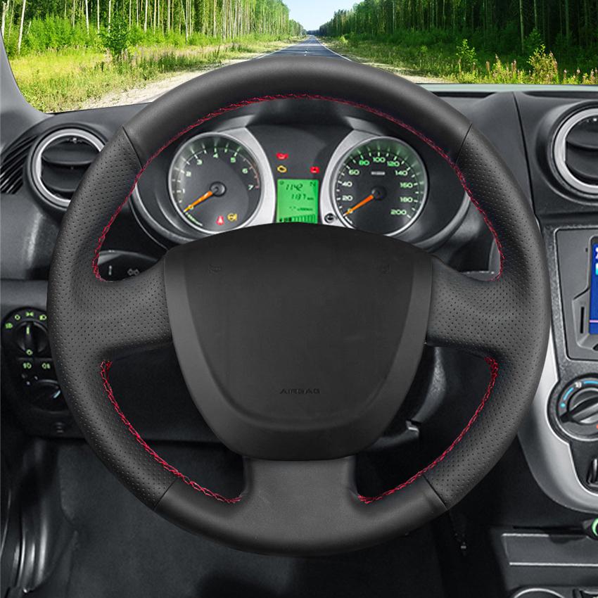 Черный противоскользящий чехол на руль из искусственной кожи, сшитый вручную для Lada Granta 2011 2012 2013 2014 2015 2016 2017 2018