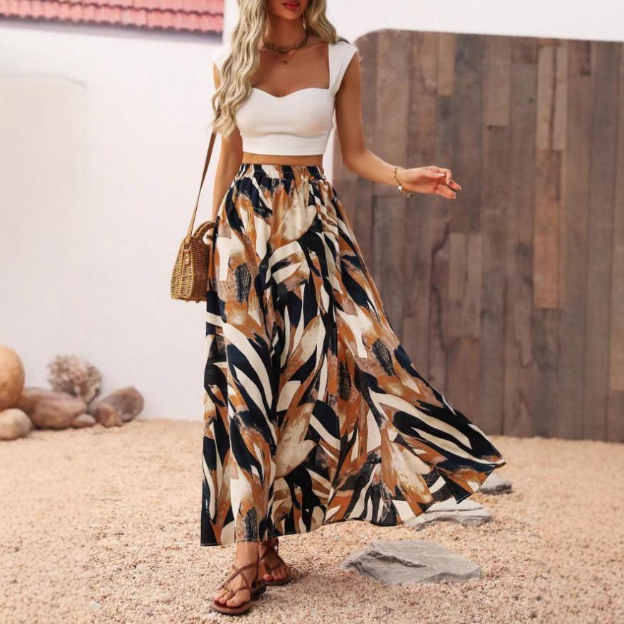 High Waist Summer Women Bohemian Beach High Split A Line Skirt