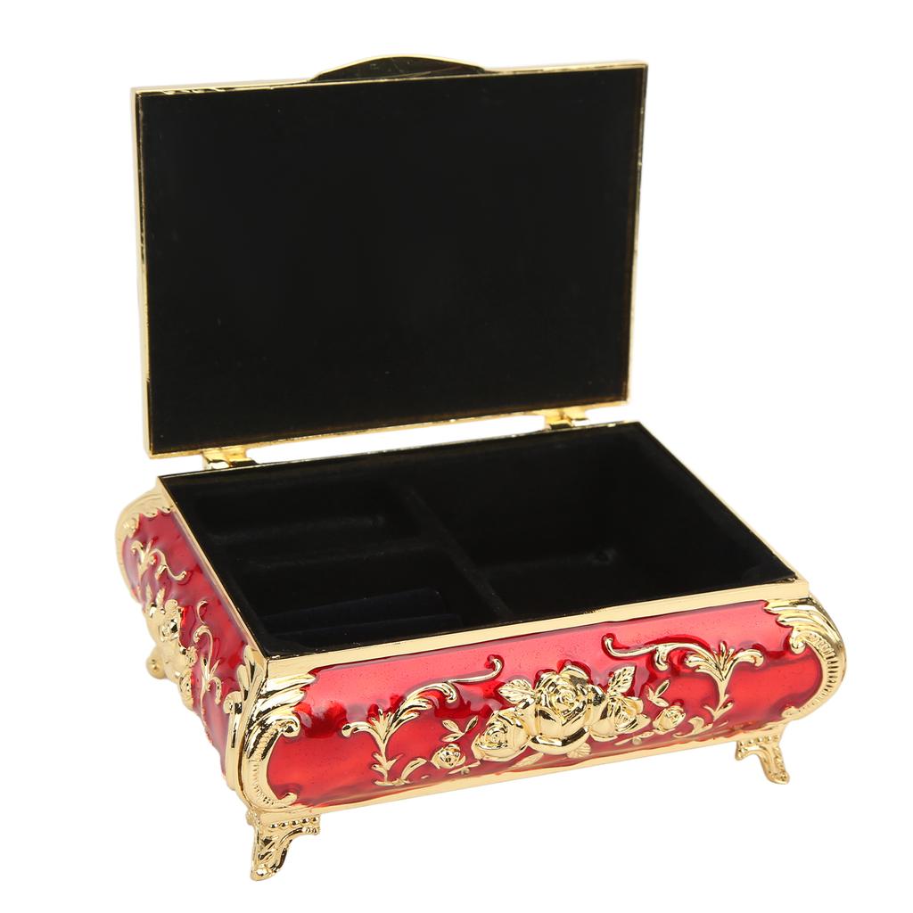 Vintage Jewelry Box Glossy Exquisite Rust Resistant Rose Relief Design Jewelry Storage Box