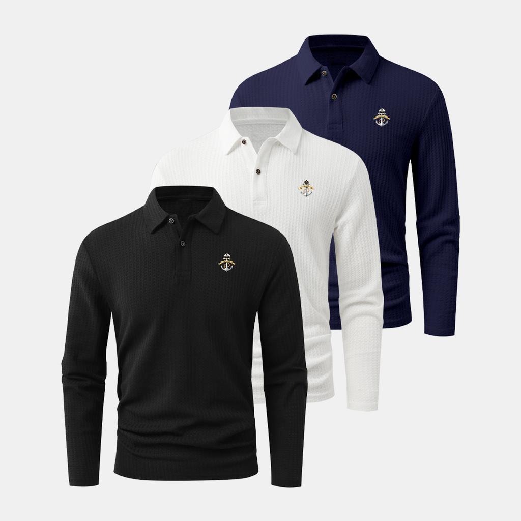 3Pack Long-Sleeve Polo Shirts for Men-Collared Design, Moisture-Wicking, Perfect for Workouts, Sports, and the Office