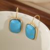 Классические металлические серьги-подвески квадратной формы золотого цвета с инкрустацией имитацией бирюзы для женщин, ювелирные изделия