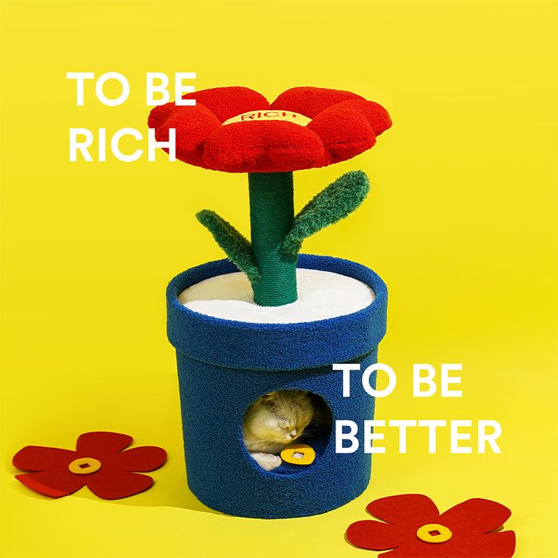 Кошачье гнездо в виде цветка зезе: Закрытый кошачий домик с когтеточкой, мягкий и дышащий.